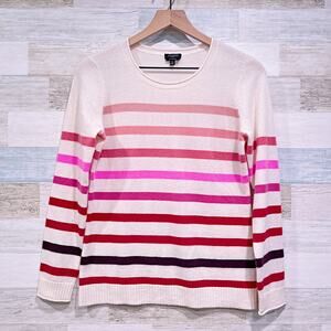 Talbots Pure 100% Cashmere Sweater Cream Stripe Crewneck Womens Small Petite SP